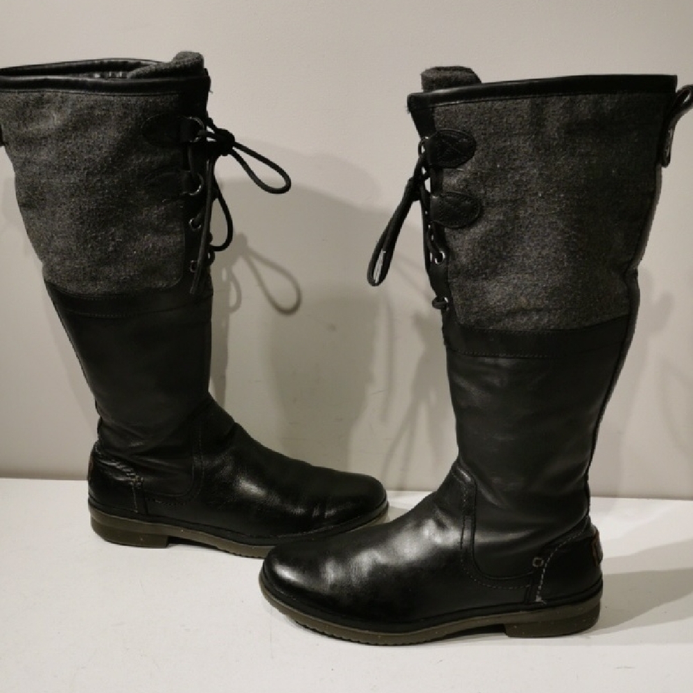 UGG Elsa Waxed Leather Wool Waterproof Riding Boots Lace Up Zippers